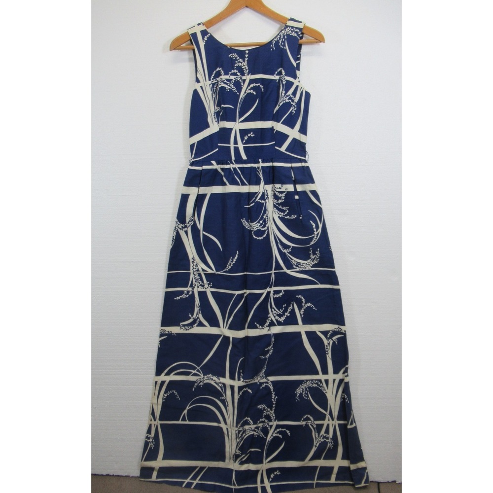 Vintage 60s 70s Malia Honolulu Maxi Dress Women Blue Hawaiian